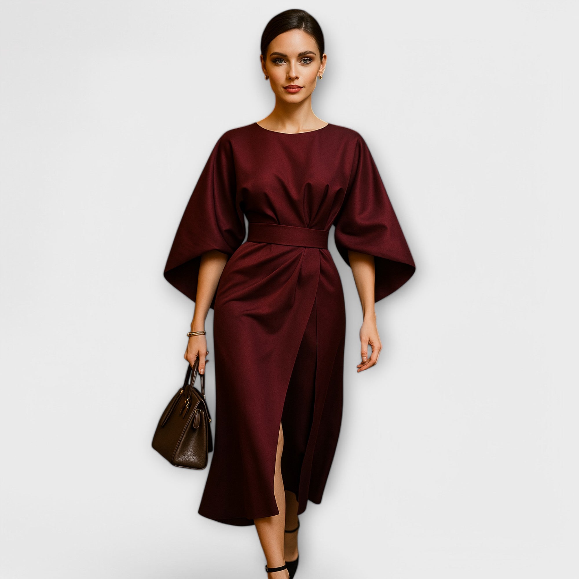 LOLA – Elegantní šaty s balónovými rukávy a páskem