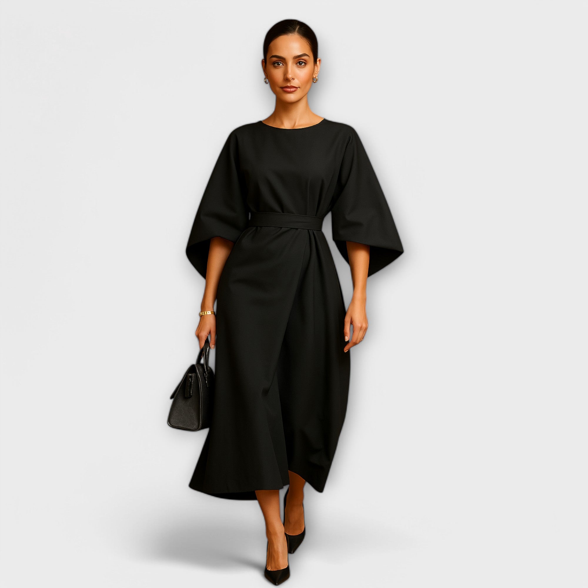 LOLA – Elegantní šaty s balónovými rukávy a páskem