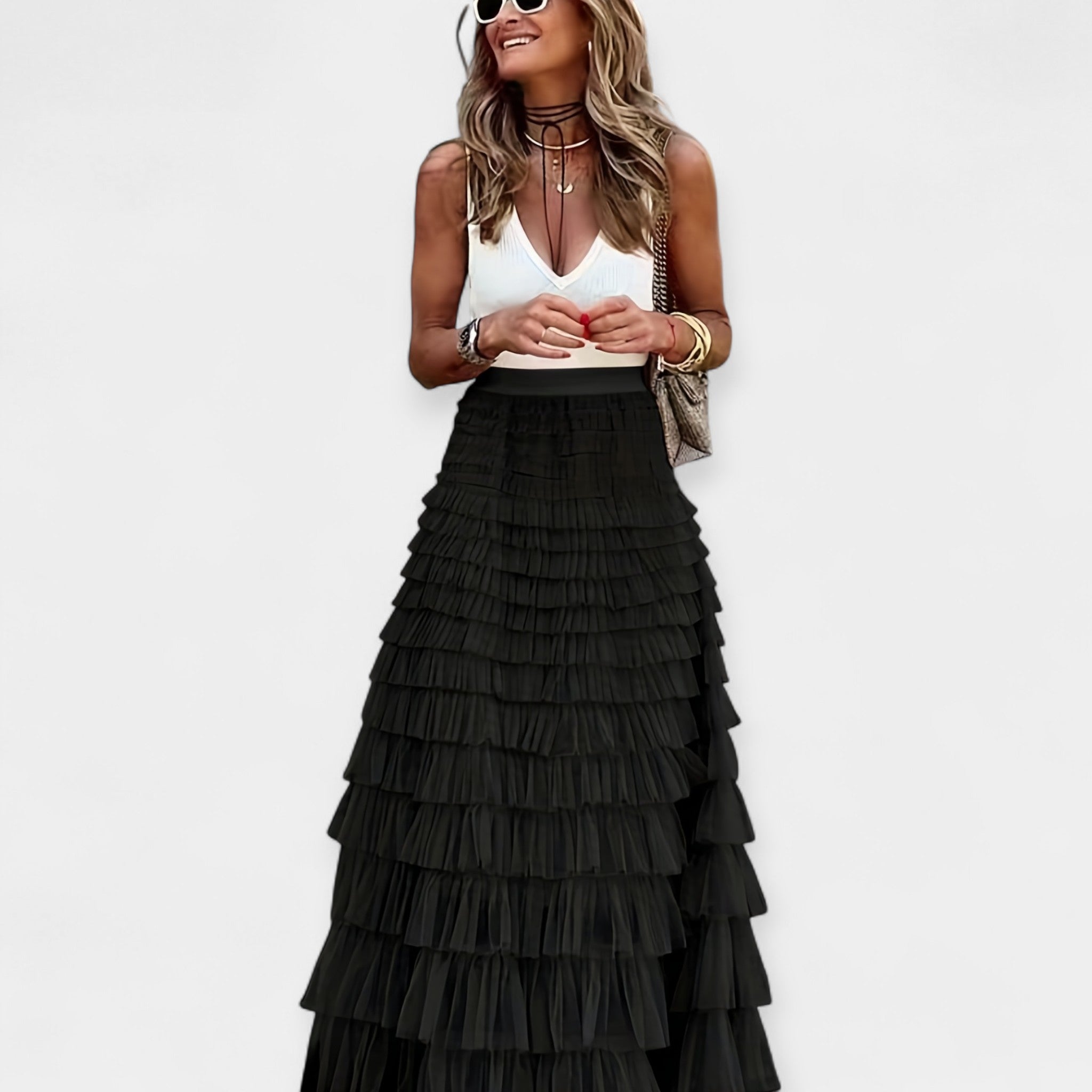 VALERIE - Boho sukně s krajkou z hedvábí