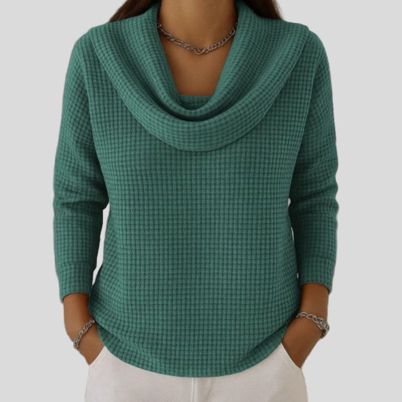 AMBER – Teplý svetr s vzorem včelí plástve a elegantním vodopádovým límcem