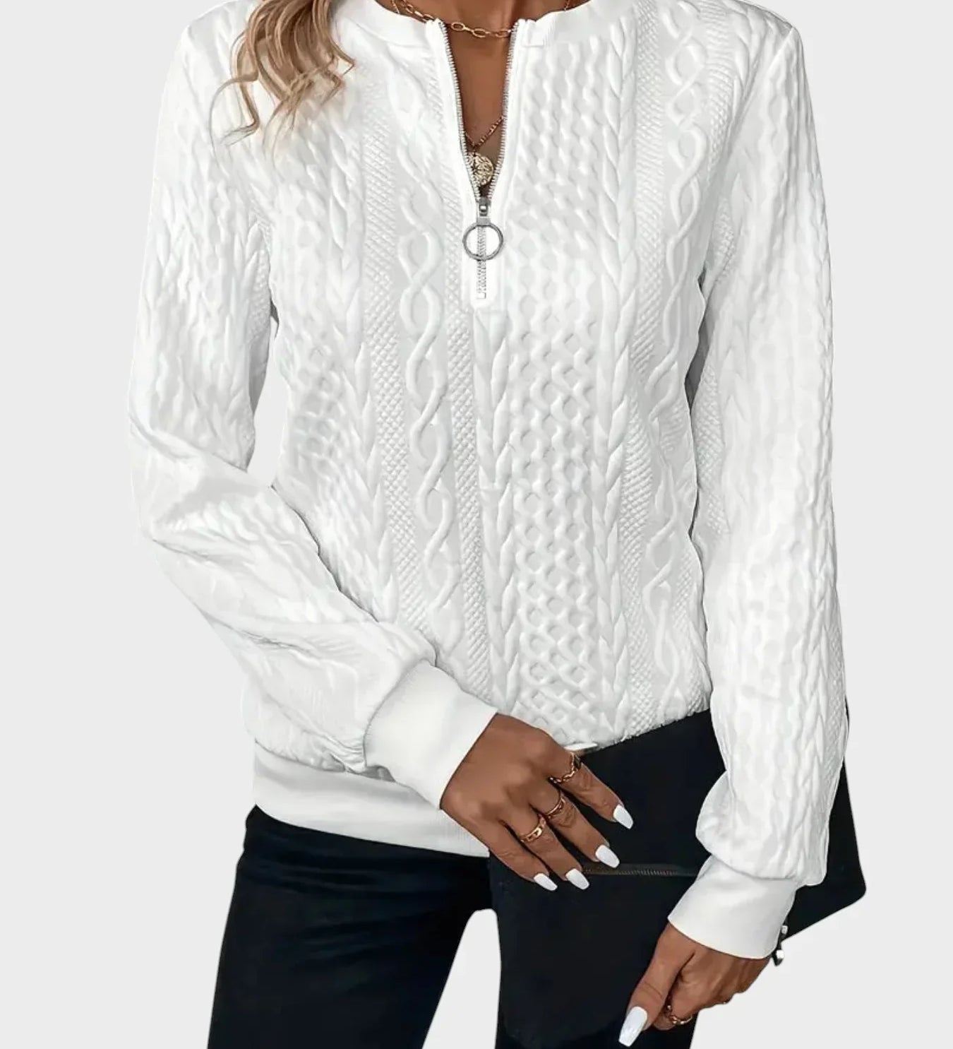 IVANA - Dámský pulover se zipem a pleteninou