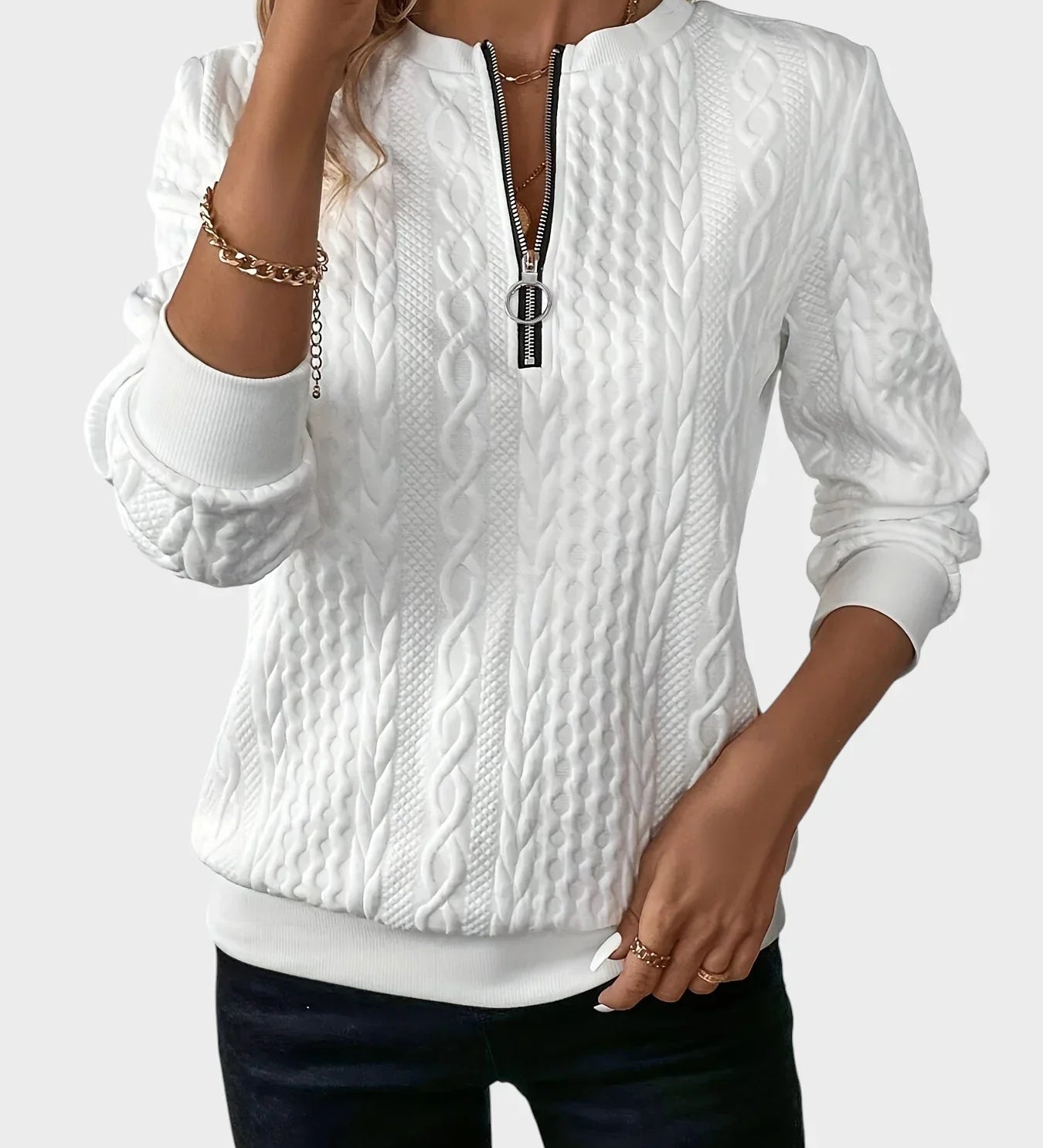 IVANA - Dámský pulover se zipem a pleteninou