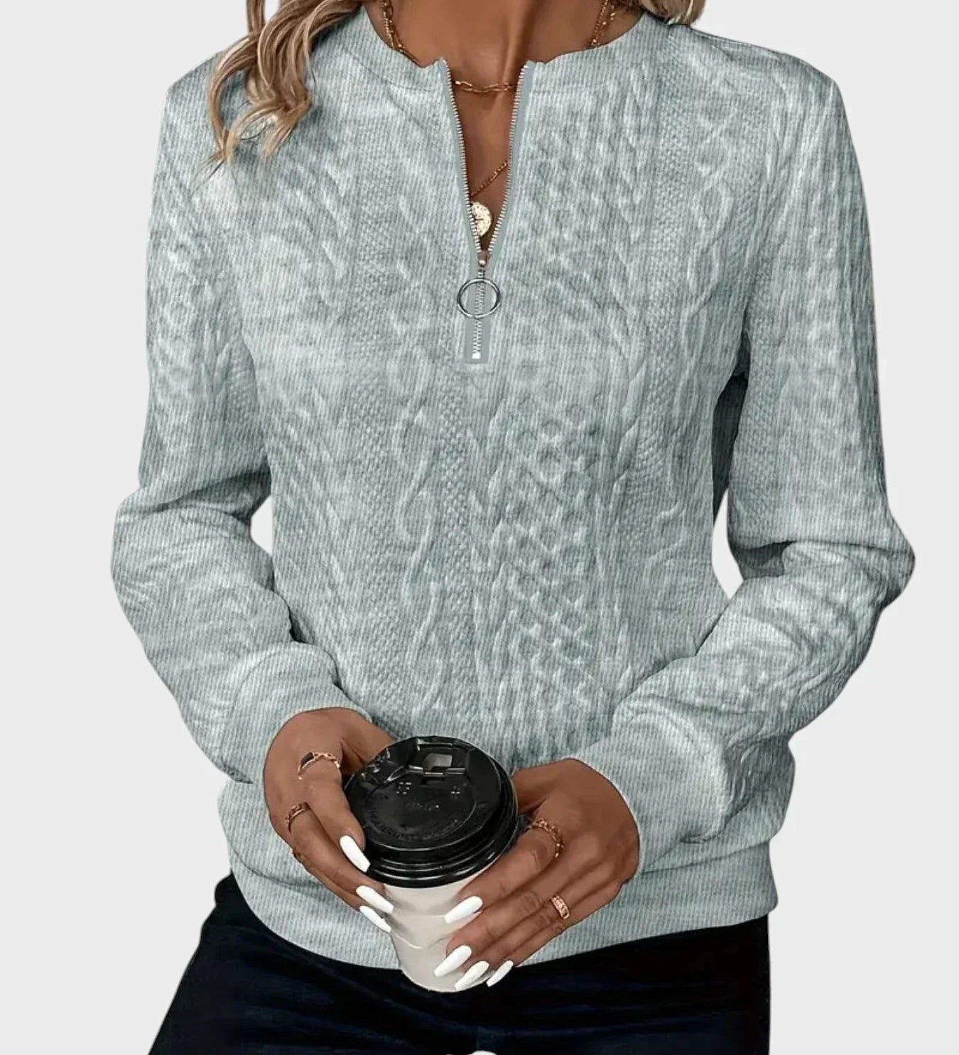 IVANA - Dámský pulover se zipem a pleteninou