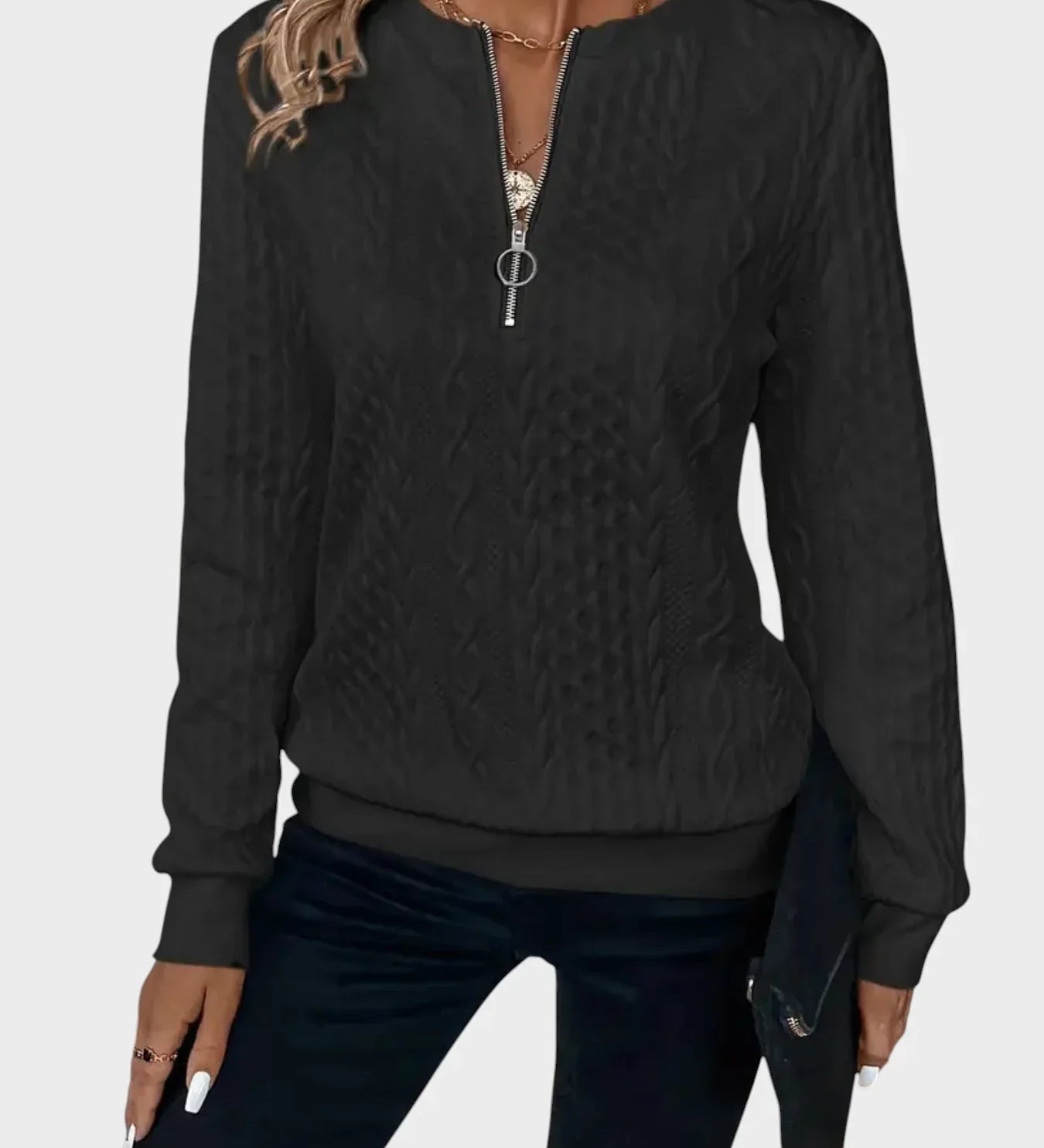 IVANA - Dámský pulover se zipem a pleteninou