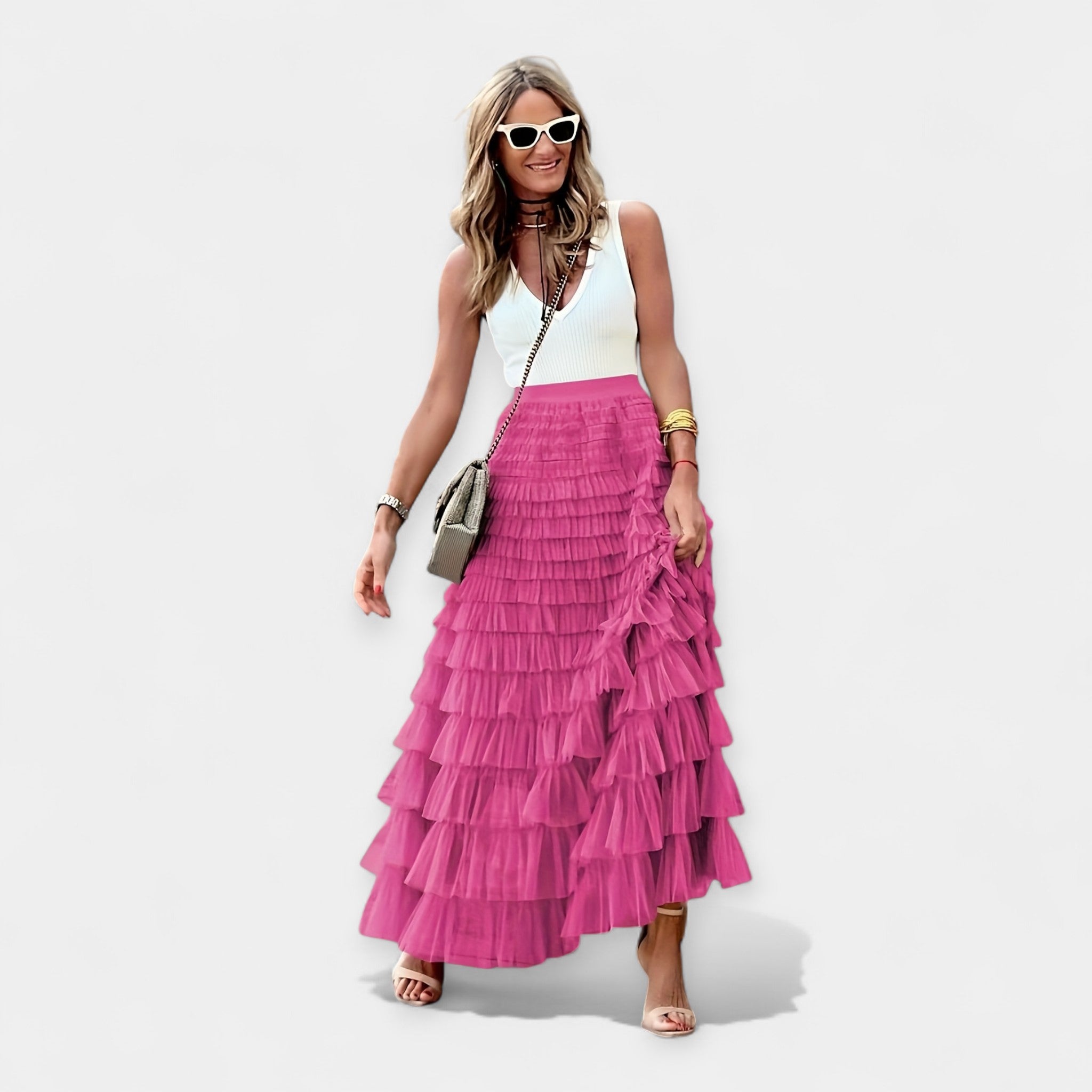 VALERIE - Boho sukně s krajkou z hedvábí